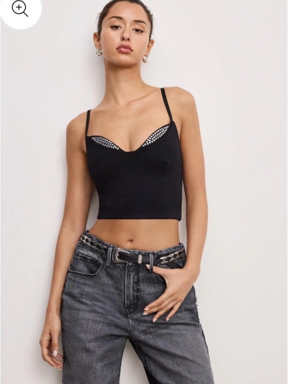 Good American Black Rhinestone-Accented Bustier Crop Top